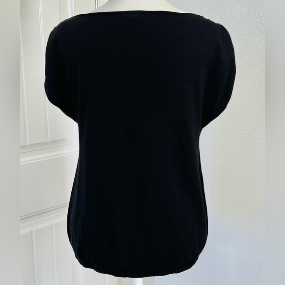 Talbots Black Short Ruched Cap Sleeve Elastic Waist Knit Sweater - Petite Size M - Picture 4 of 8
